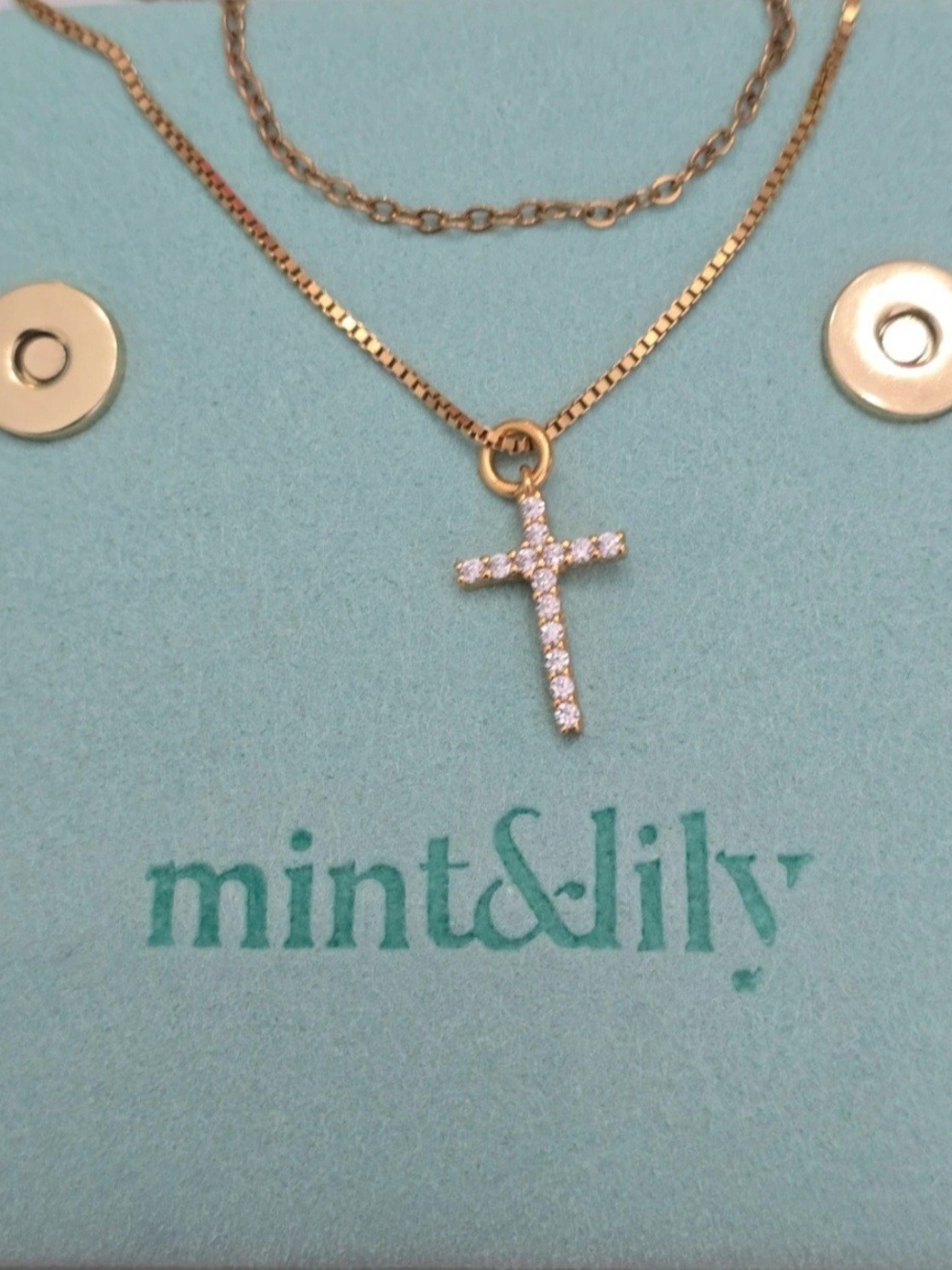 Mint And Iily Pave Gold Cross Pendant Necklace with Gold Over 925 Silver CZ N62